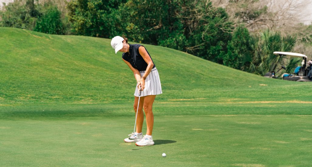 Ingrid on the golf course at Montgomerie Golf Club Dubai